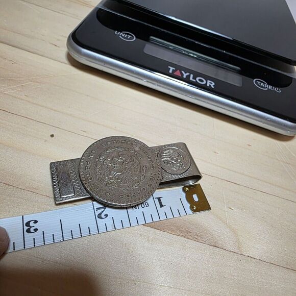 Vintage 1960 Un Peso Tepalcate Taxco Mexico 10% Silver Coin Money Clip - Picture 8 of 9
